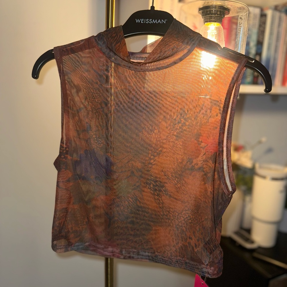 SHEIN Multicolored Crop Tank Top with Sheer High Low Design